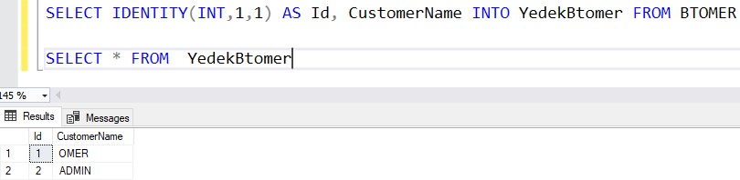 adding value int identity with select into